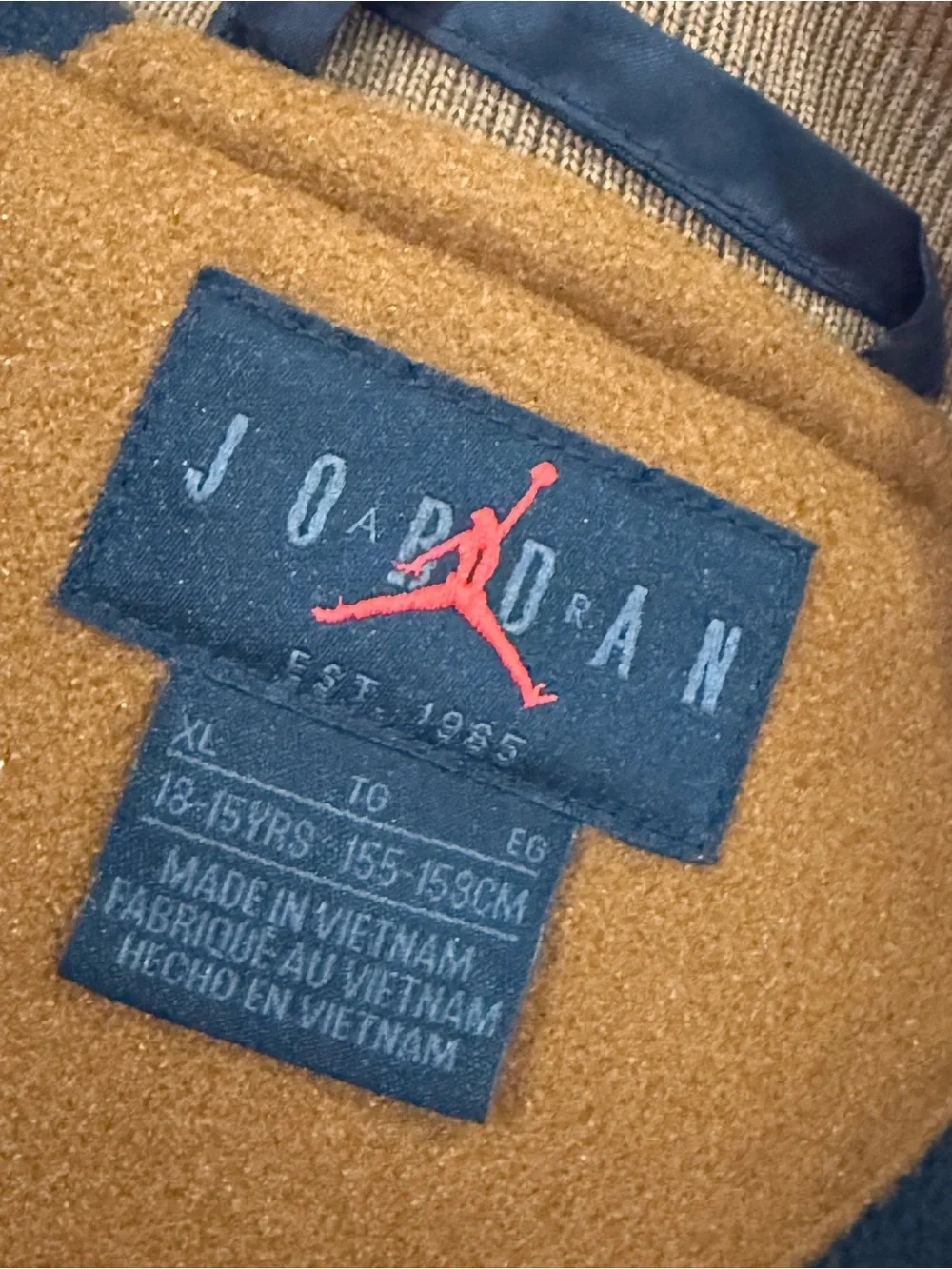 Air Jordan XL (13-15yrs) Brown Varsity Jacket with Cream Sleeves 865